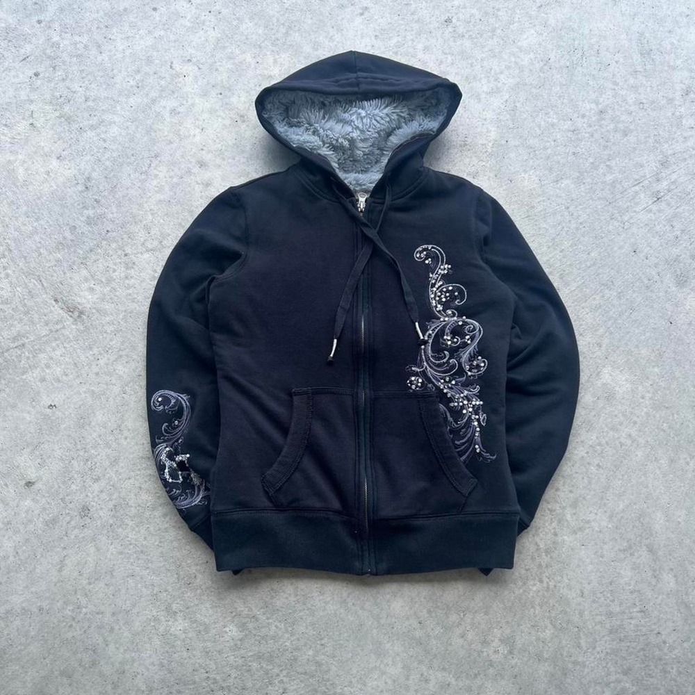 Black Aeropostale zip-up hoodie essential with embroidery